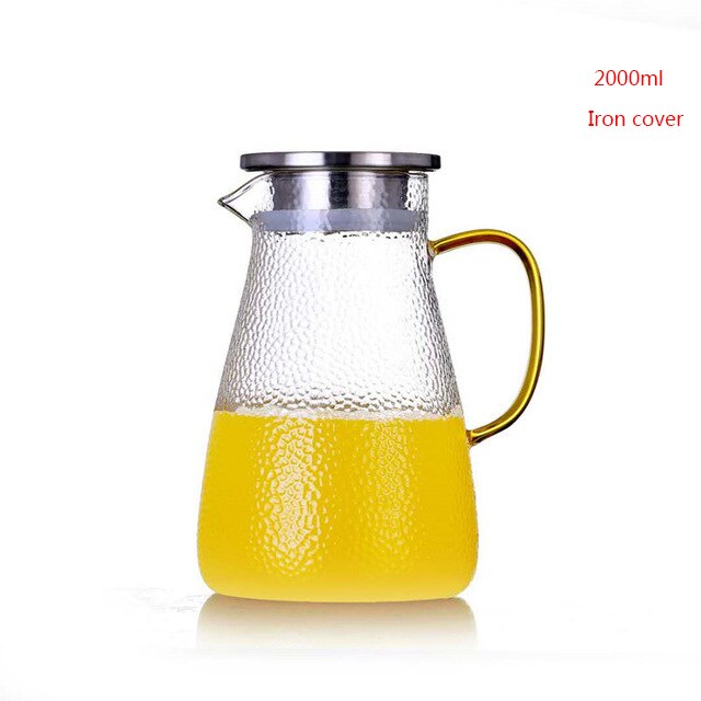 Håndlavet borosilikatglas vandkaraffel perfekt til koldt vand iste og juice drik rustfrit stål eller bambus låg: 2000ml