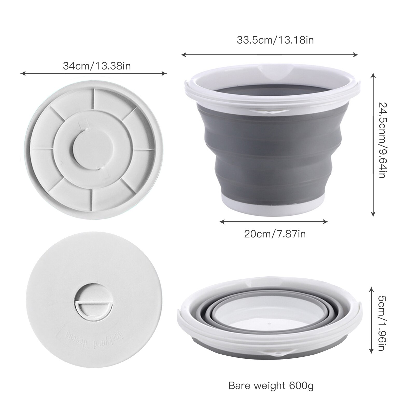 Seau pliant en plastique de 1,5 l – 10l, seau pliant pour la pêche, lavage de voiture, seau de pêche en plein air, Camping, salle de bain, outil de cuisine: 10L Gray with lid