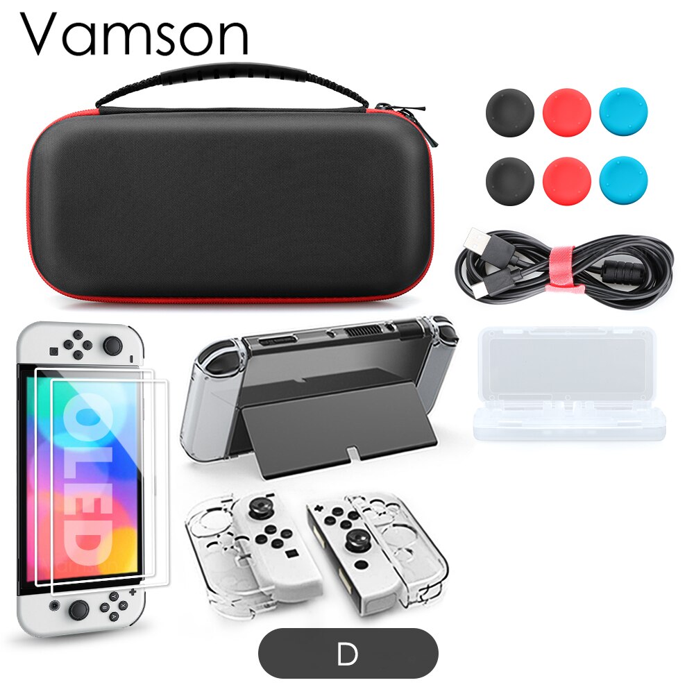 Vamson Voor Nintendo Switch Oled Met Clear Cover Case Screen Protector Cover Voor Schakelaar Oled Opslag Draagtas Accessoires Kit: D