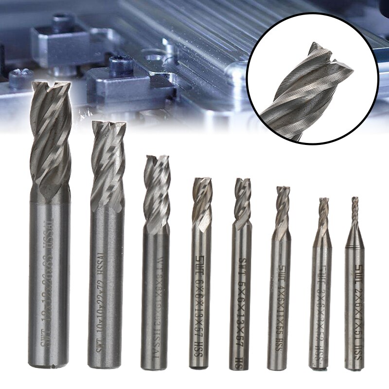 8Pcs Hss Carbide Rechte Schacht Frees Kit Set 4 Fluit Frees Cnc Cutter Boor Tool 2/3/4/5/6/8/10/12Mm