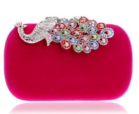 YINGMI Pavo Real de Diamantes Bolsos de Hombro de la Cadena de Metal Bolso de Noche Largo Rhinestones Wedding Nupcial Del Embrague Del Monedero Del Bolso De La Boda: YM1022hot pink