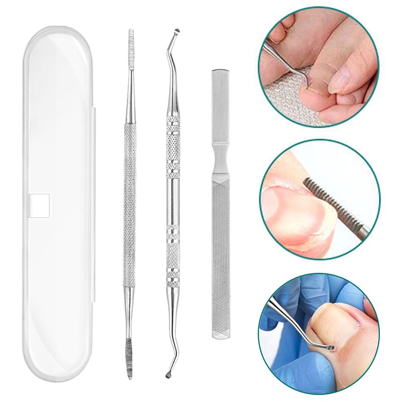 3PC Double Ended Toe Nail Care Hook Ingrown Toe Correction Lifter Foot Toenail File Cuticle Pusher Manicure Pedicure Tools set
