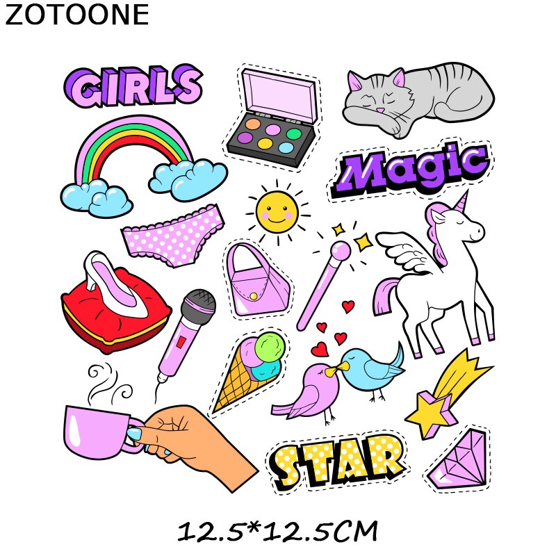 Zotoone Mode Meisje Ijzer Op Heat Transfers Leuke Lip Eenhoorn Cartoon Streep Op Kleding Ijzer Patch Zomer Stijl Strijken Sticker G: ZT1654