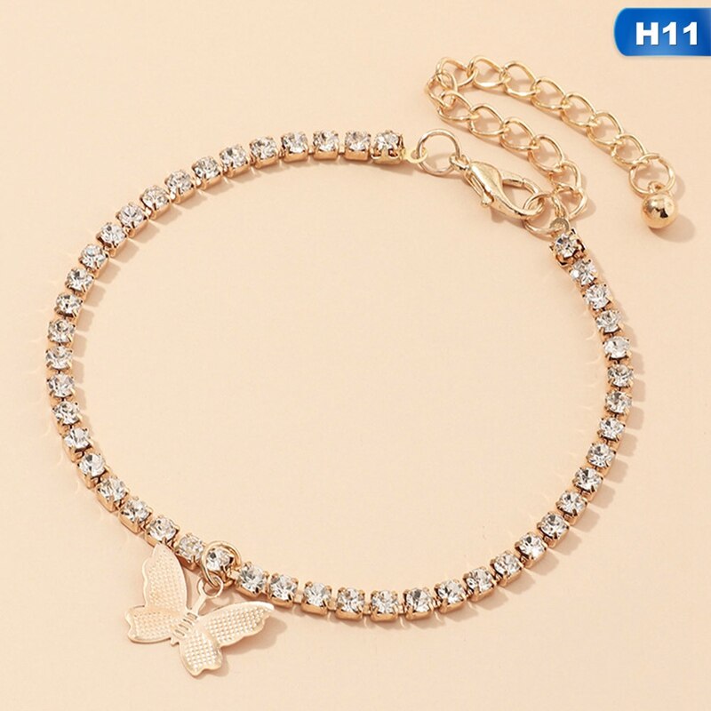 Cuban Link Butterfly Bracelet Gold Crystal Rhinestone Charms Hand Chain Bracelet For Women Jewelry Bulk: BL6030H11