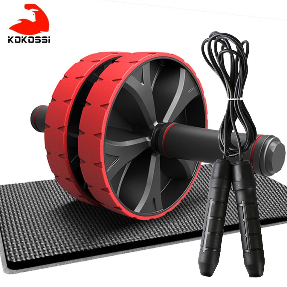 KoKossi AB Roller Power Wheels Machine Push up Bar Skipping Jump Rope Home Gym and Exercise Workout Abdominal Muscle Trainer: Red with rope