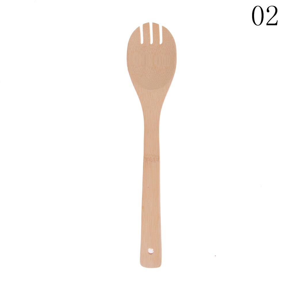 Cuchara de cocina , espátula para mezclar, utensilio de bambú, utensilios de cocina de madera, 1 ud.: 2