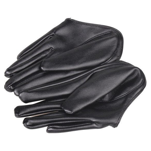 Lady Woman Tight Half Palm Gloves Imitation Leather Five Finger Black