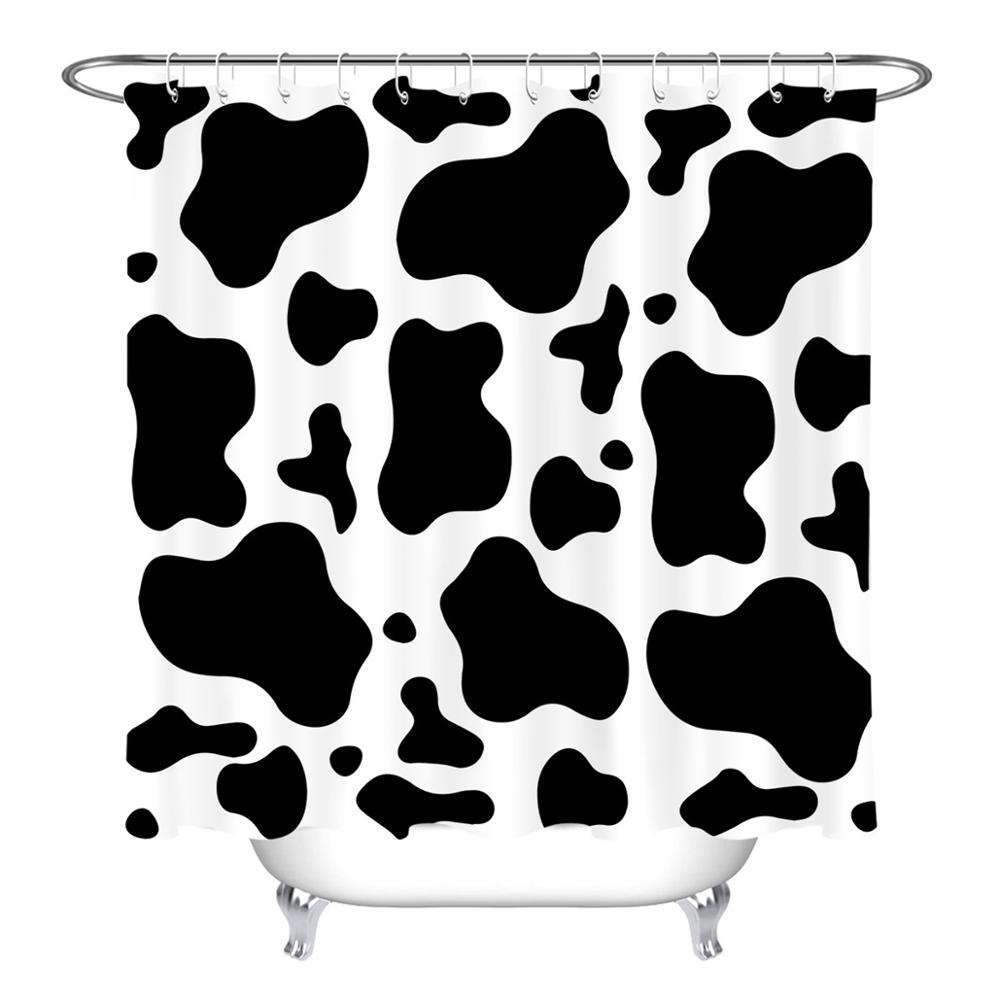 Cow Print Black and White Spots Bathroom Shower Curtain Waterproof Polyester Fabric Shower Curtain with Hooks Bathtubs Decor: Only Curtain / 120x175cm-40x70inch