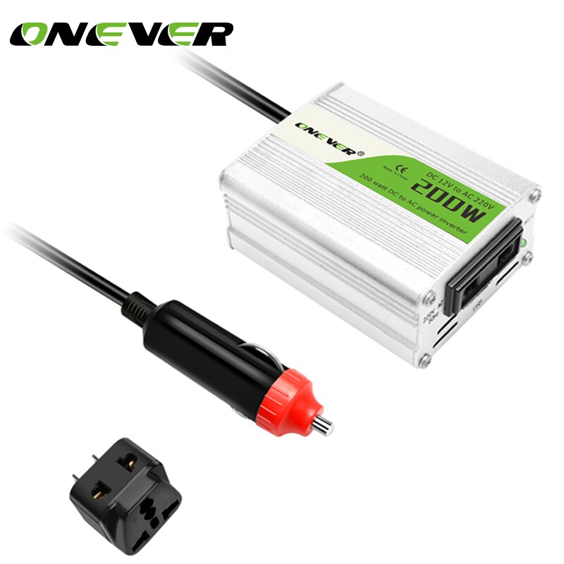 Onever 12V DC to AC 220V 50HZ Car Modified Sine Wave Inverter Converter Adapter Adaptor 200W USB Car Charger For Iphone 8 8PLus