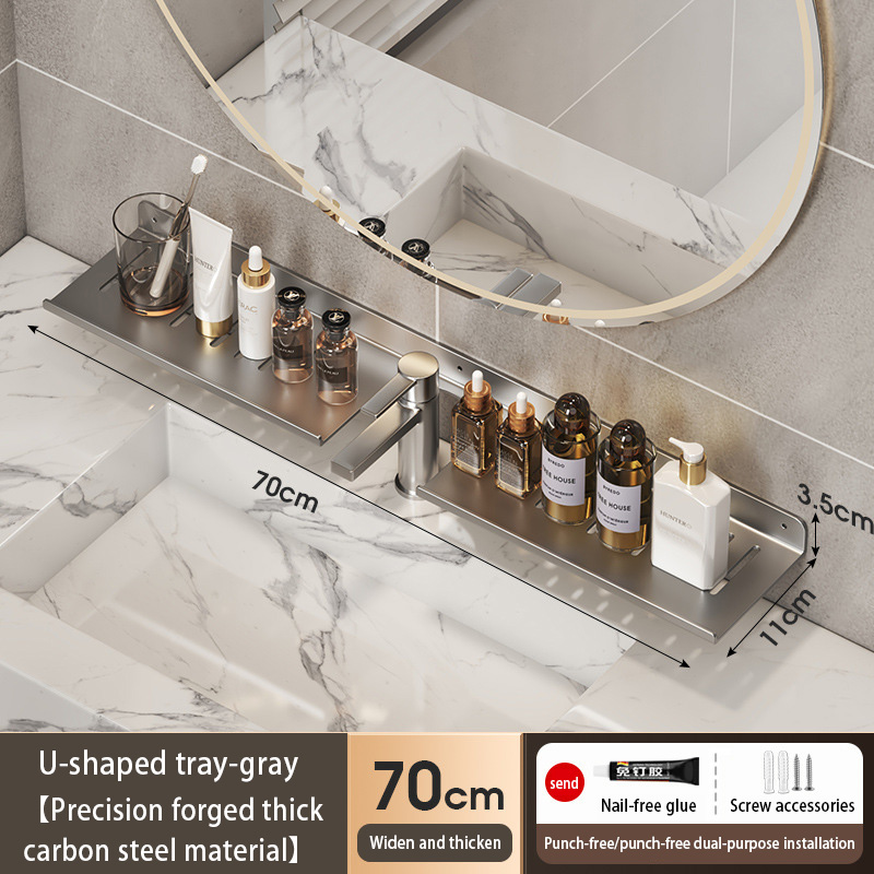 Bathroom U-Shaped Rack Wall Mount Floating Shelf Over Sink Organizer Wash Basin Groove Rack Punch-Free Storage Accessories: Burgundy