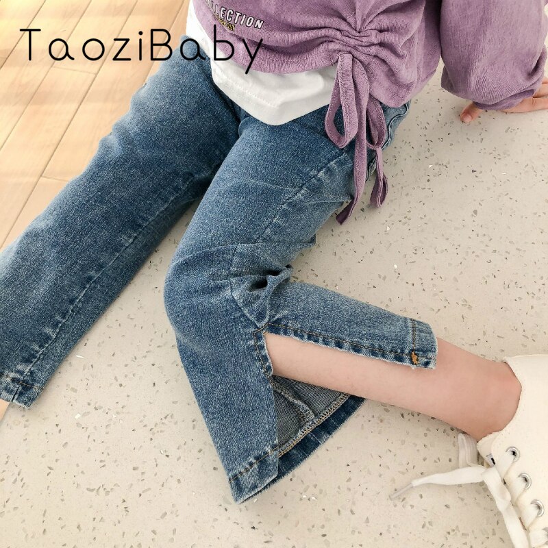 Spring Children's Clothes Girl's Pants Leg Split Elastic Flared Pants Baby Jeans Kids Boy Jeans Clothes