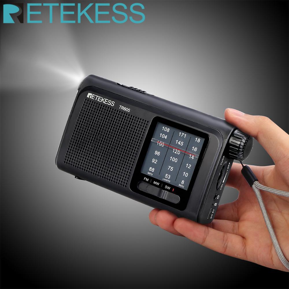 Reteess  tr605 bærbar radio fm/mw/sw nødlommelykt med oppladbar batterihøyttaler for eldre