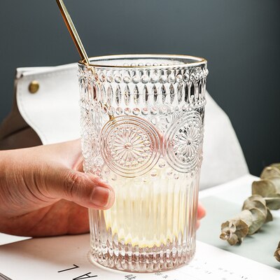 Vintage präglat phnom penh glas vinglas ölmugg te kall dryck mjölk te juice kopp glas