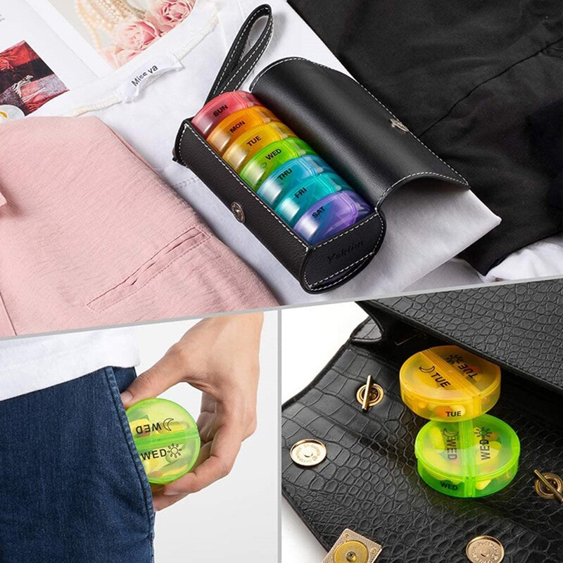 1Pc 14Grids 7Days Weekly 7 Days Tablet Pill Box Holder Medicine Storage Organizer Container Case with PU Pouch