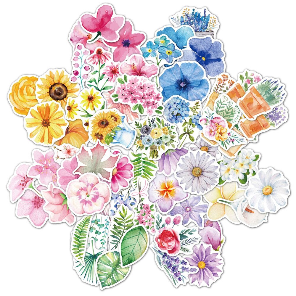 60pcs Flower Stickers For Notebooks Stationery Laptop Scrapbooking Material Botany Plant Sticker Aesthetic Craft Supplies
