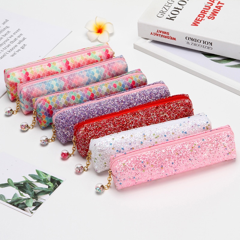 Pennal paljett rosa søt astuccio glitter for jenter piornik pennenzak okul kalem kutusu piurnik kotak pensil skoleutstyr