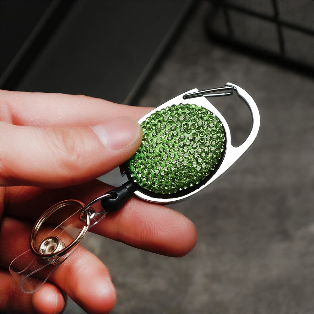 1Pc Shiny Intrekbare Reel Clip Diamant Badge Houder Id Card Key Ring Carabine Veerkracht Duurzaam Draagbare Riem Clips Roestvrij