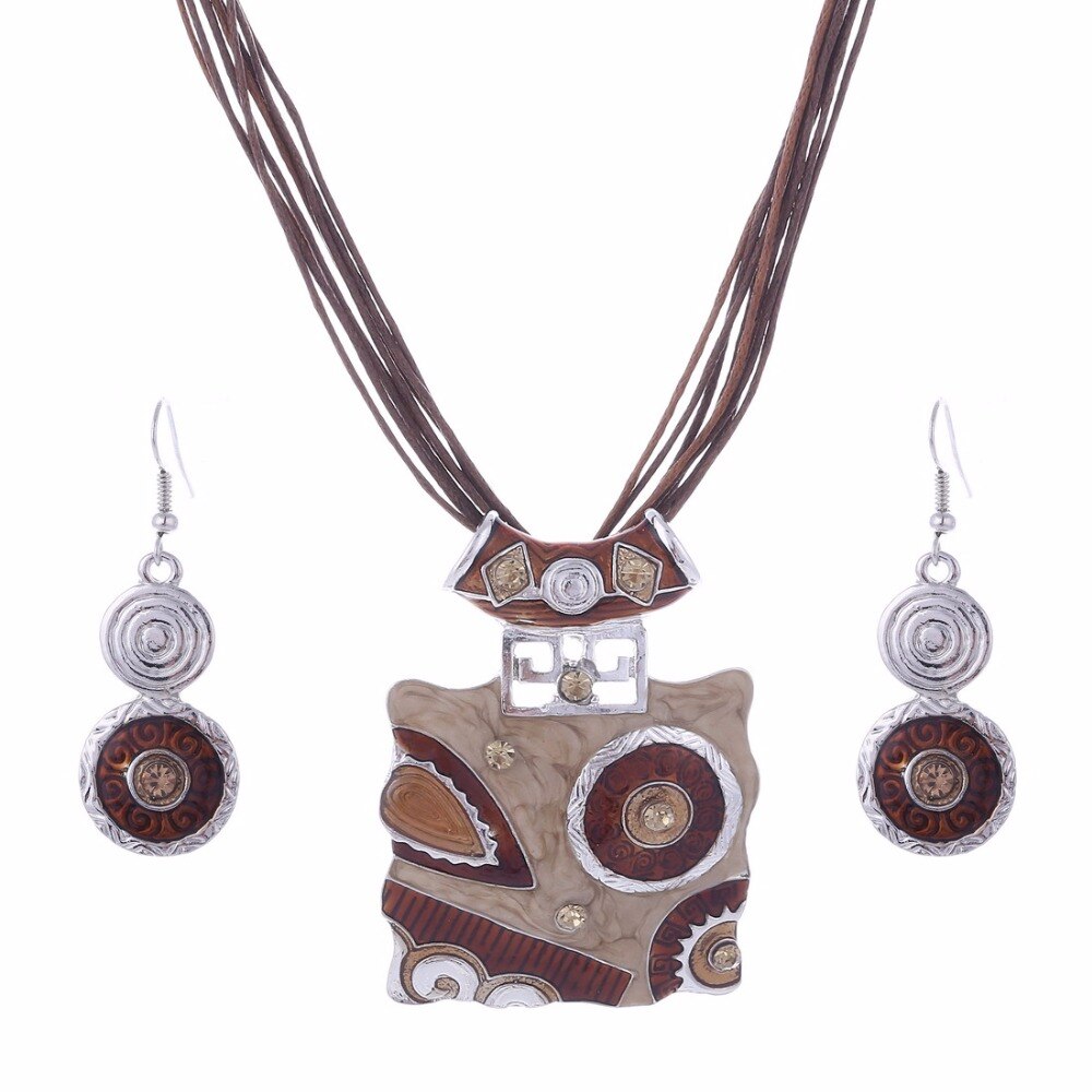 Boho africano conjunto de jóias de cristal gem pingente colar conjunto de jóias de casamento conjunto para conjuntos de jóias de esmalte de noiva