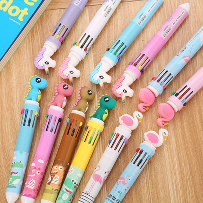 Creatieve 10 Kleuren Balpen Cartoon Schoolbenodigdheden Kantoorbenodigdheden Pennen Kawaii Multicolor Balpen Office Accessoires