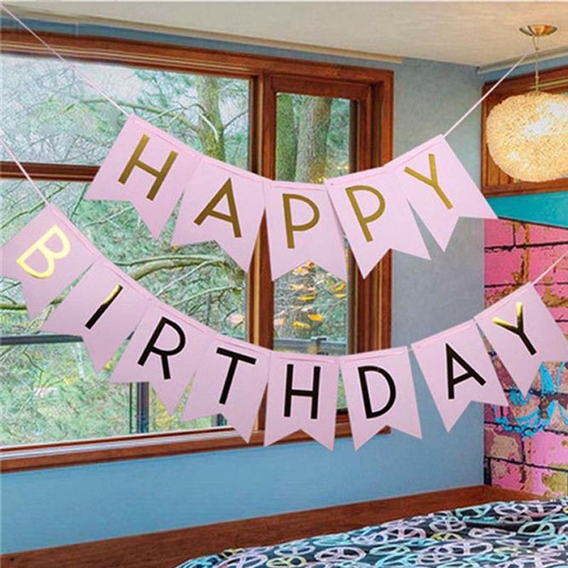 Cartel tipo guirnalda de feliz cumpleaños colgante dorados Pastel rosa dorado letras foto accesorios banderines guirnalda decoración boda herramienta
