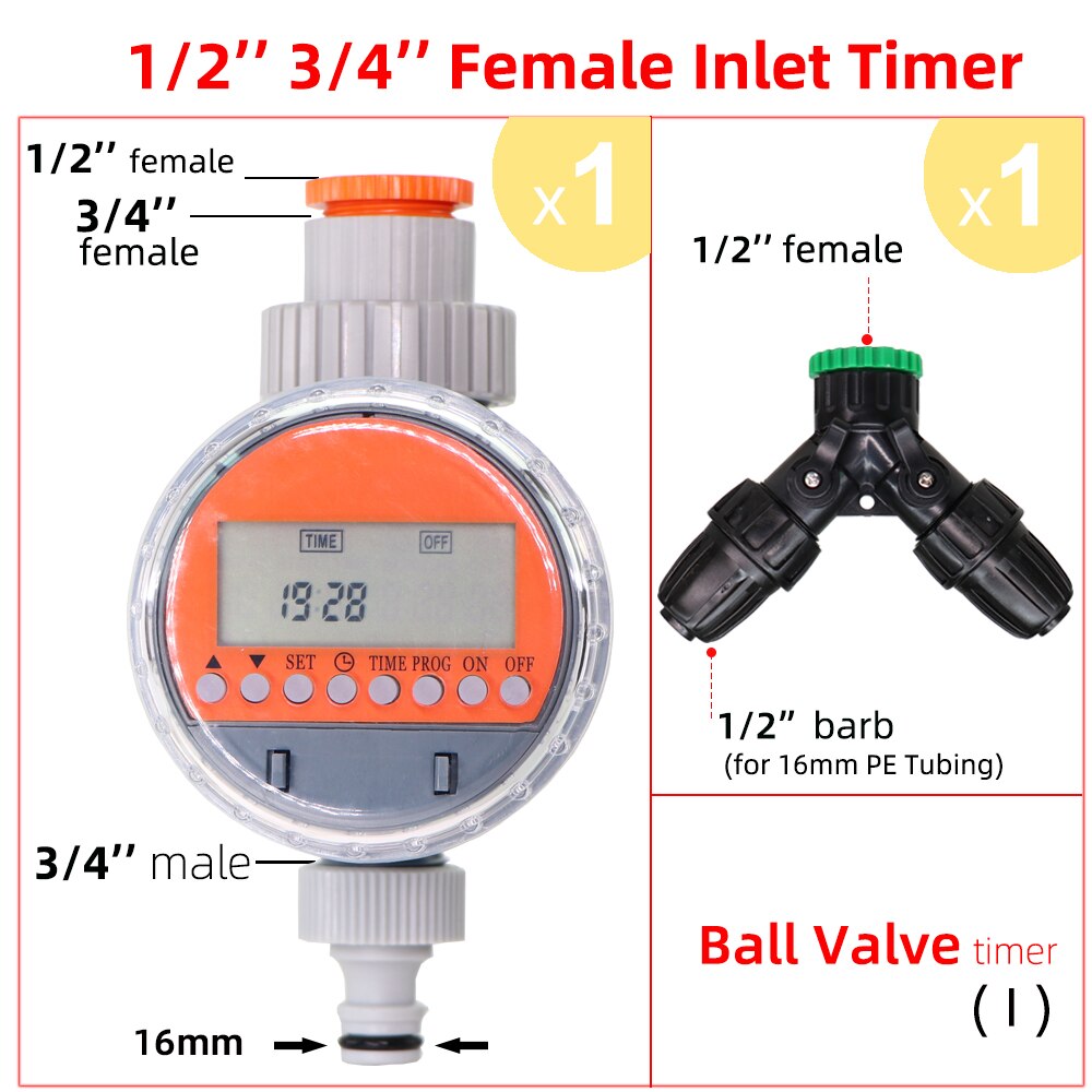 Automatic LCD Display Ball Valve Water Timer Plant Watering Electronic Controller for Home Garden Irrigation System Greenhouse: Ix1kit