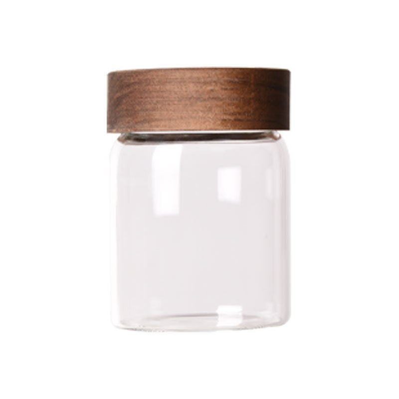 Tarro de almacenamiento de vidrio con tapa de tornillo de madera, botella pequeña de vidrio para alimentos, bote para cereales, organizador de contenedores de cocina