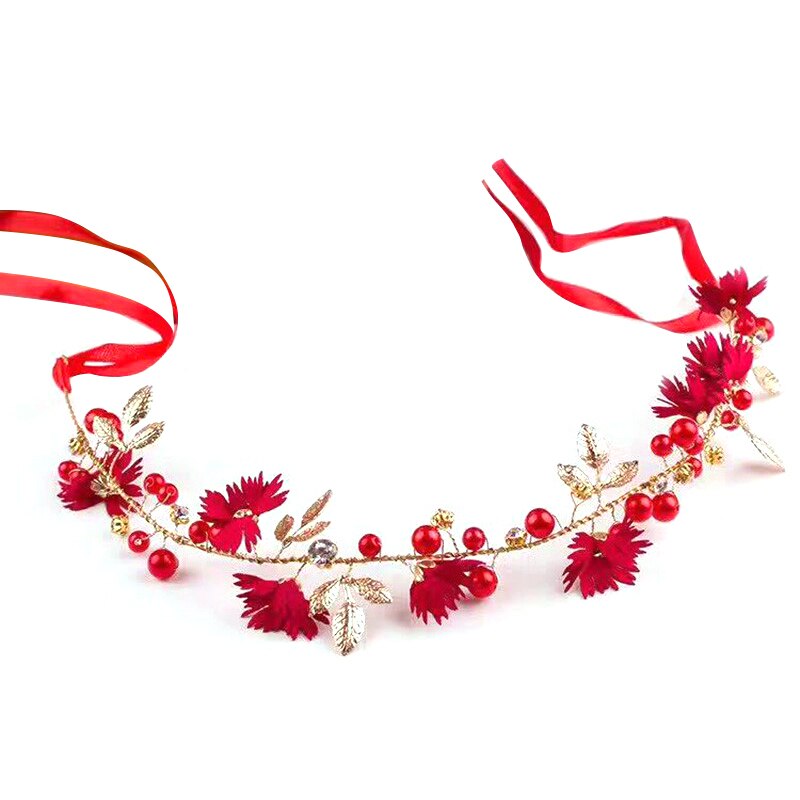 Pearl Floreale Corona Sposa Hairband Garland Hairband Floreale Dei Capelli Ghirlande di Nozze: red