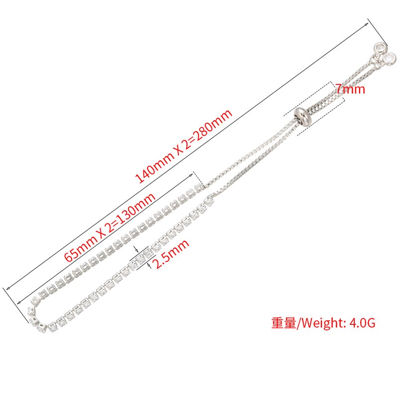 ZHUKOU 2.5x280mm Stylish Brass Crystal Bracelet for Women Link Chain Bracelets & Bangles for Women Authentic Jewelry VL24