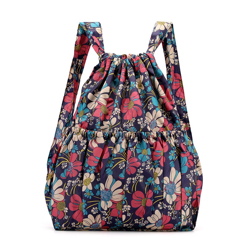 Drawstring Backpack Women, Lady Nylon Backpacks Large Capacity, Floral Backpacks Printings Shopping Bags For Travel And Fitness: Style 3