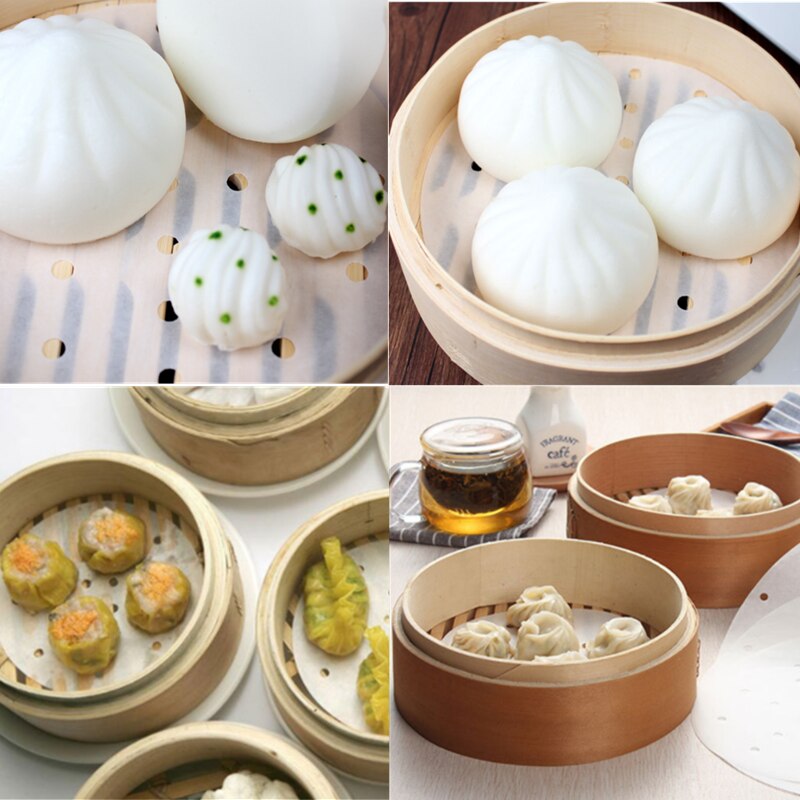 6/7/8 tum bambuångare praktiskt matlagningspapper dim sum papper non stick restaurangkök under ångmatta