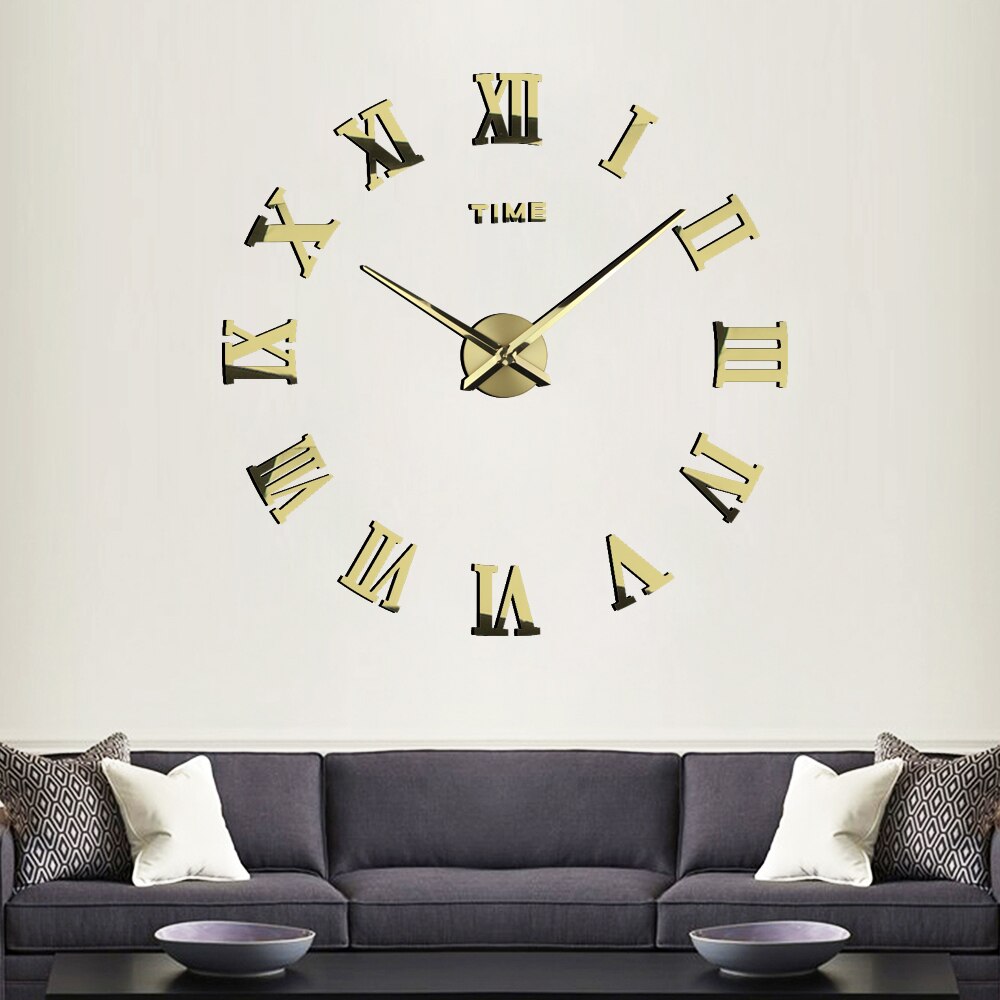 DIY 3D Large Wall Clock Sticker Acrylic Mirror Self Adhesive Big Wall Clocks Modern Roman Numerals Clock Watch Home Decor