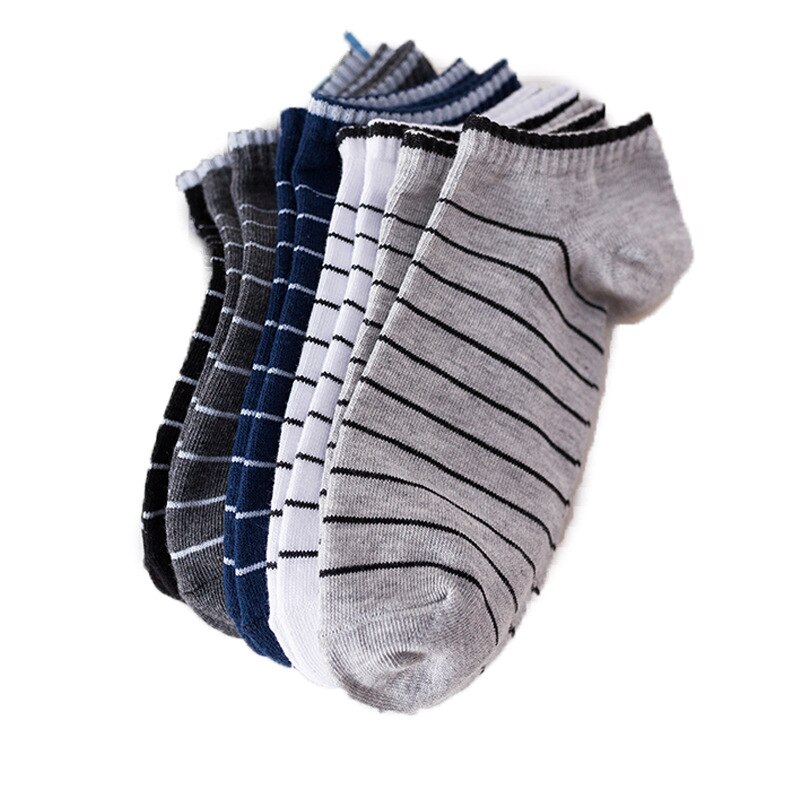 1pair Summer Men Socks Short Ankle Socks Cotton College Style Lines Black Casual Sock Size 39-43