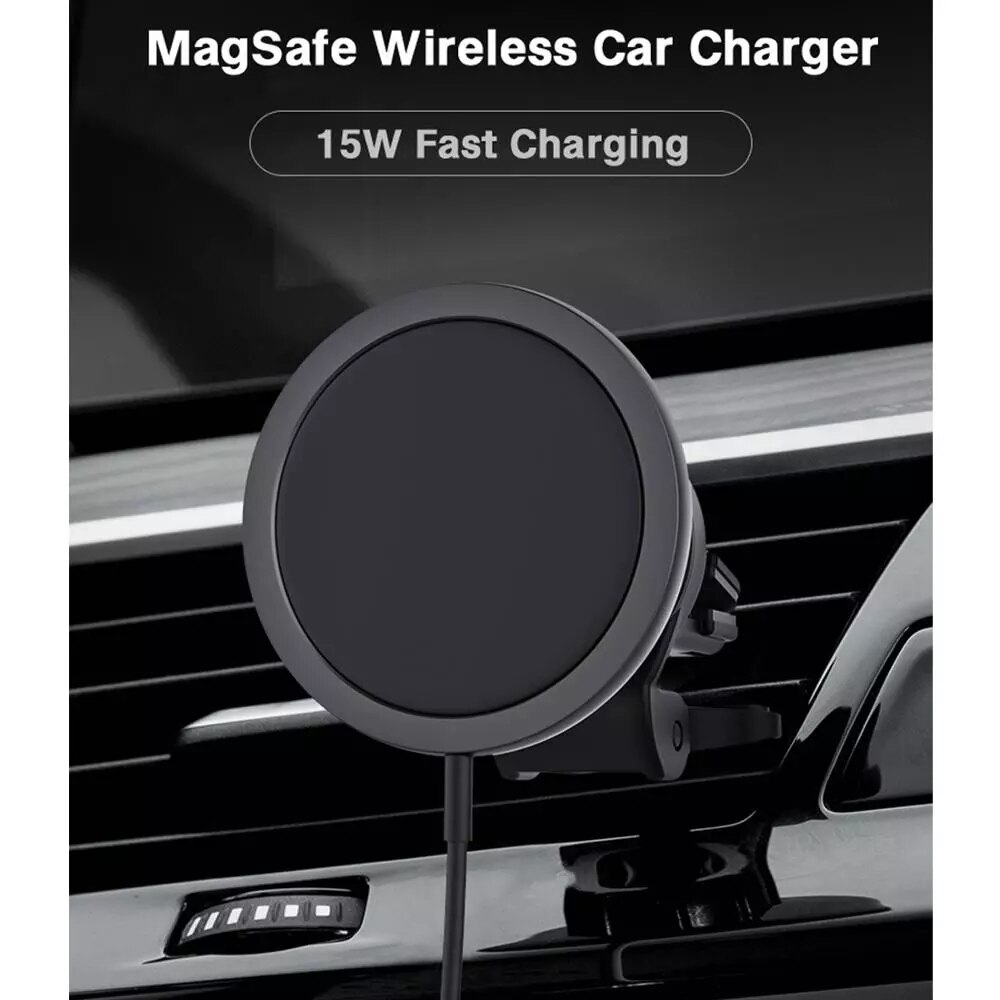 15W Magnetic Wireless Car Charger for iPhone 12 Pro Max - Qi Fast Charge Vent Mount Magsafe Phone Holder: White