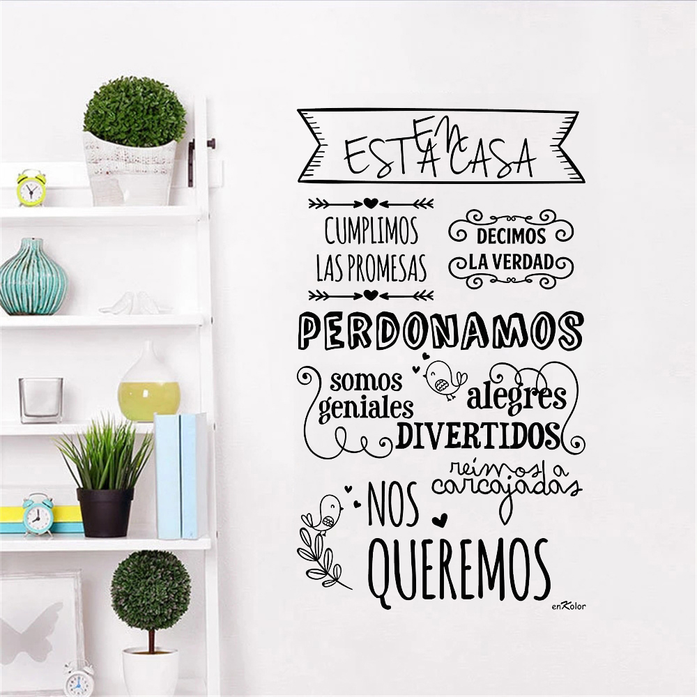 En Estacasa Cumplimos Las Promesas Vinyls House Rules Wall Stickers Spanish Quotes For Kitchen Livingroom Decor Decals: black