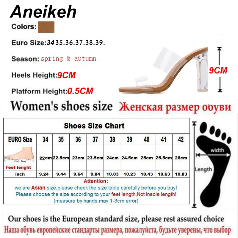 Aneikeh klare hæle hjemmesko sandaler sommersko kvinde gennemsigtige hjemmesko høje hæle pumps fritids flip flops muldyr