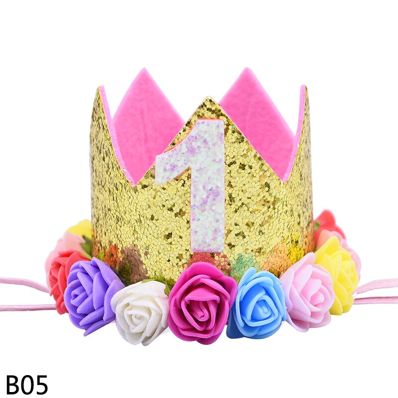 Roze kroon bloemen haarband baby jongen meisje hoofddeksel kinderen hoofdband babyshower 1 2 3 jaar oud haaraccessoires: B05