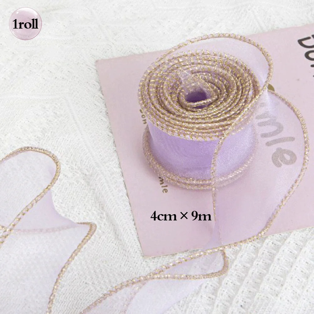5pcs Bouquet Flower Wrapping Papers Golden Edge Ribbons Korean Paper for Valentine's Day Wedding Birthday Packing Decors