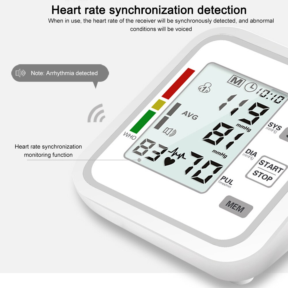 LCD Arm Automatic Blood Pressure Monitor BP Sphygmomanometer Pressure Meter Tonometer for Measue Arterial Pressure English voice