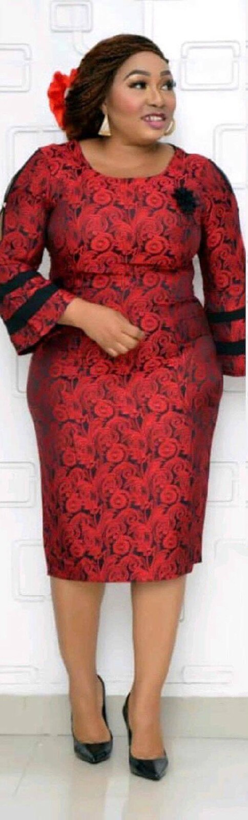 Syksy elegantti afrikkalaiset naiset o-neck printing plus koko mekko afrikkalaiset vaatteet afrikkalaiset mekot naisille afrikkalaiset vaatteet: Punainen / 6xl