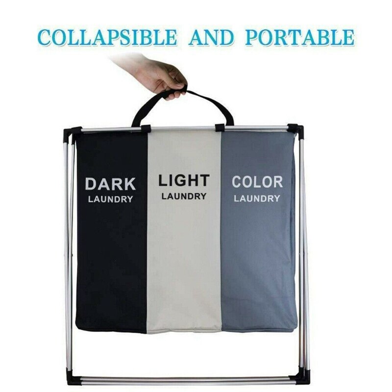 Klesvask kurv sammenleggbar vaskekurv med 3 seksjoner stor skittentøy sortering