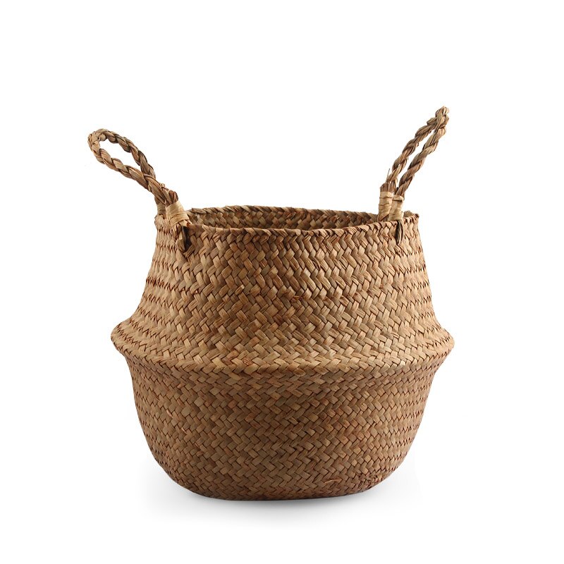 14 Colors Panier Osier Foldable Handmade Storage Basket Wicker Rattan Seagrass Straw Flower Pot Laundry Basket Cestas Mimbre: Brown