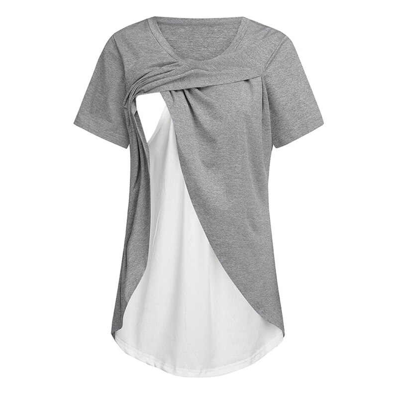 Zwangerschaps- en voedingsshirts, gestreept zomer-t-shirt met ronde hals, korte mouwen, onregelmatige tops, casual borstvoedings-t-shirt