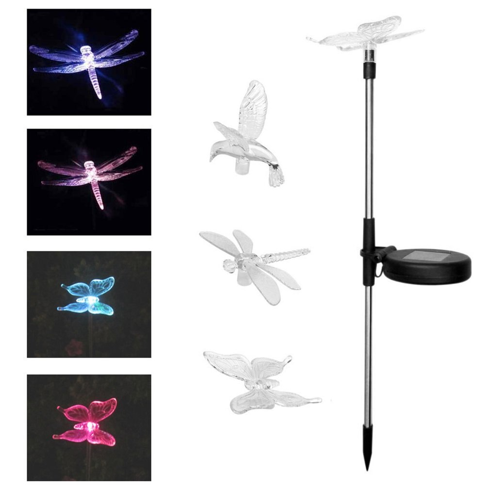 2Pcs Multicolor led Solar Stake Lights Outdoor Dragonfly/Butterfly Lawn Lamps Outdoor Garden Lawn Landscape Pathway Lights