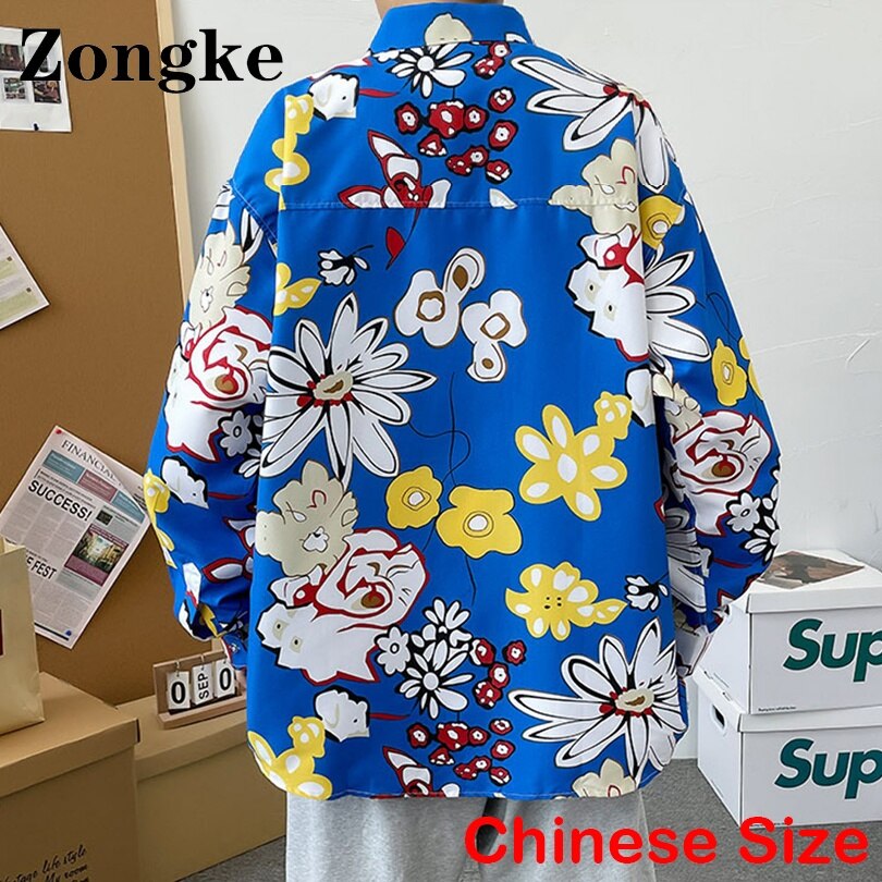 Zongke Bloemen Casual Shirts Voor Mannen Kleding Chinese Maat 4XL Koreaanse Lange Mouw Man Kleren 2022 Nieuwkomers
