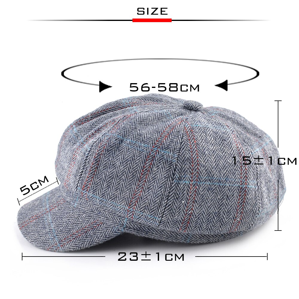 Gorros octogonales de tela de algodón para hombre, gorro de pintor a rayas para Newsboy, boinas informales de invierno para hombre, gorra Boina cálida de doble capa para otoño