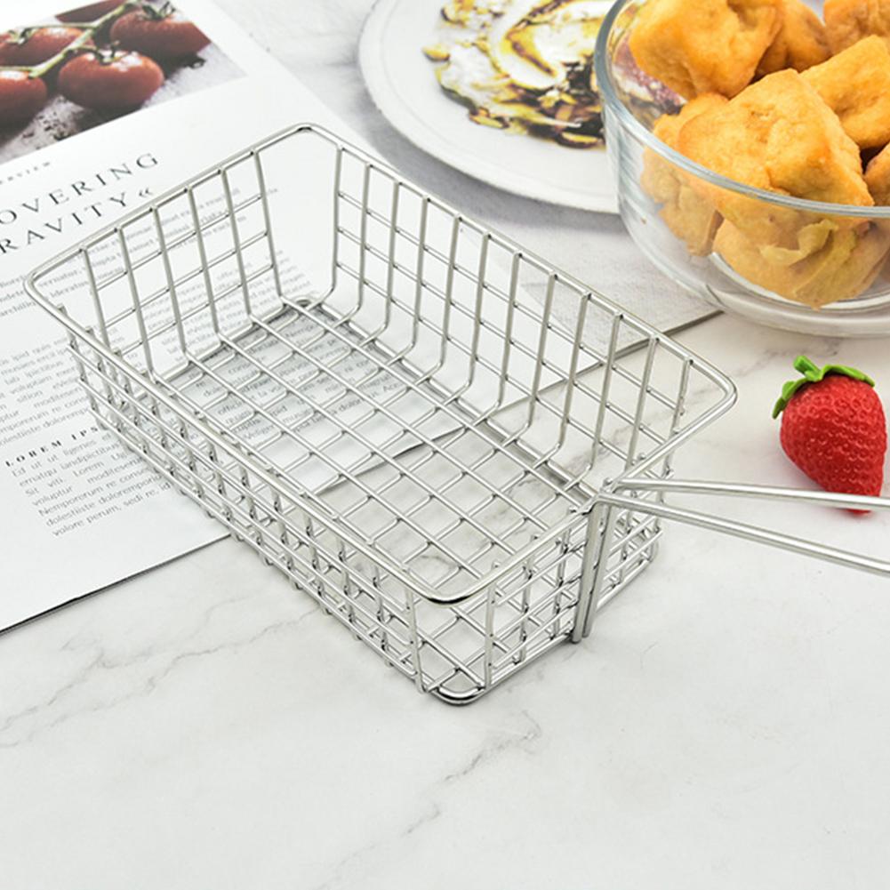 French Fries Container Square Frying Chip Basket Stainless Steel Chip Cooking Basket Snack Potato Chips Barrel for Kitchen