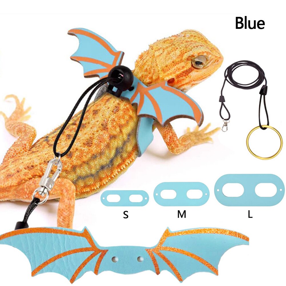 3pz corda di trazione in pelle lucertola regolabile con ali rettile guinzaglio drago barbuto imbracatura anti-morso guinzaglio forniture per animali domestici: blu