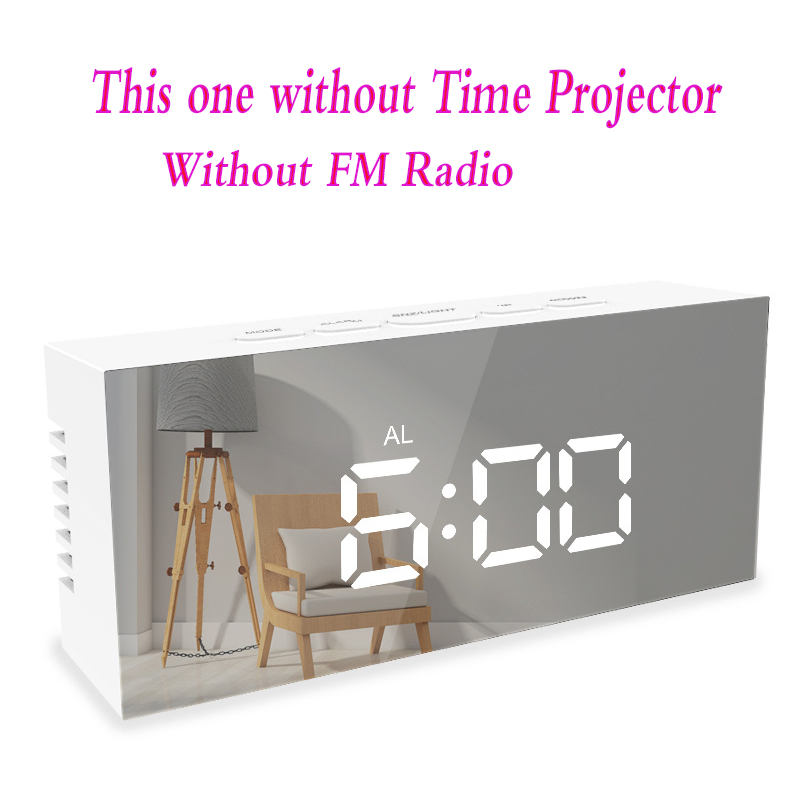 Reloj despertador Digital LED para mesa, relojes electrónicos de escritorio, Despertador con USB, Radio FM, proyector de tiempo, función de repetición: Without FM Radio