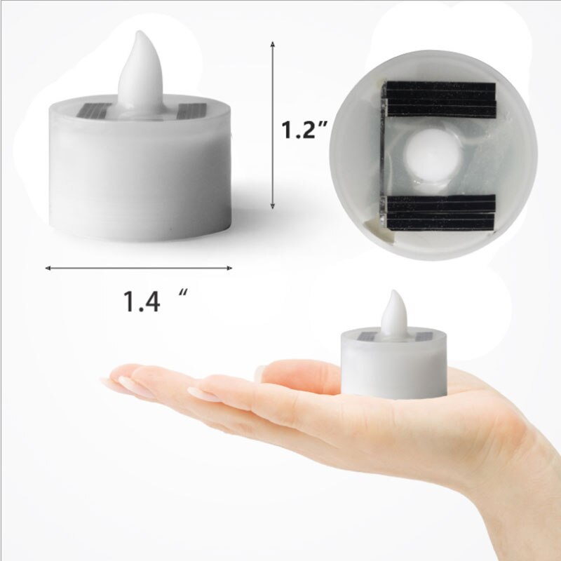 Vela de energía Solar de plástico, lámpara de luz amarilla LED sin llama, luces de té electrónicas para exteriores, 12 piezas