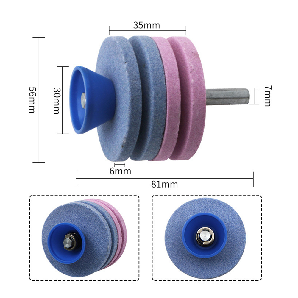 Afilador de cortacésped de 56MM, piedra de afilar de cuatro capas, afilador de cuchillas para cortacésped, taladro de doble molienda, cortes de taladro de molienda universales